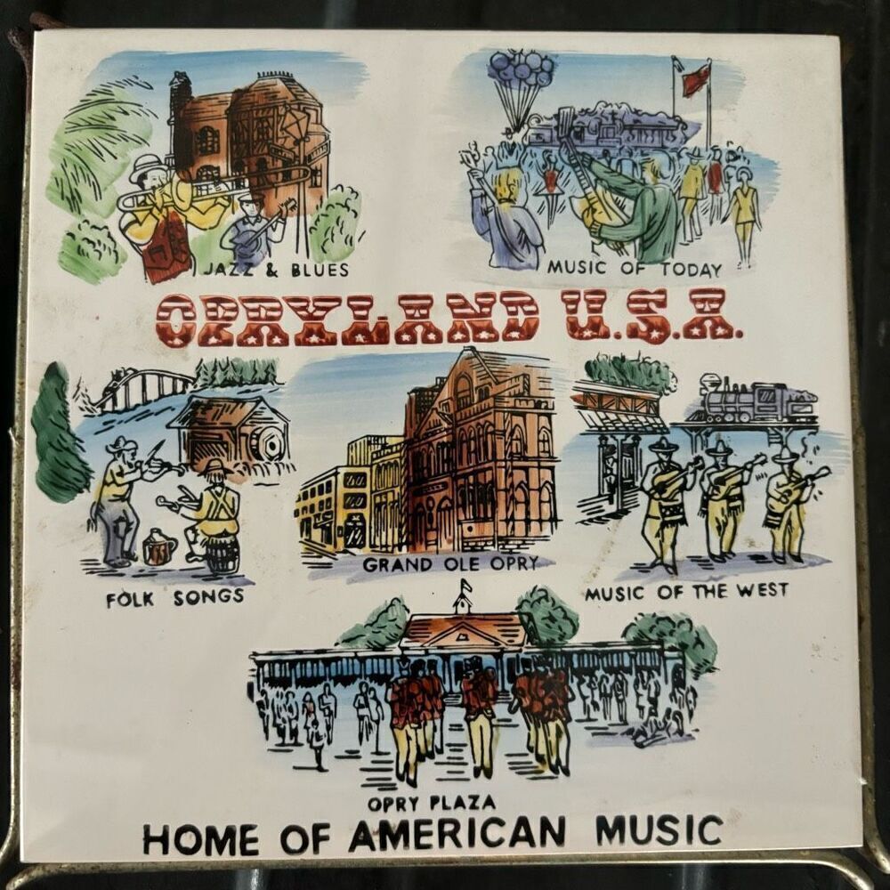 Opryland U.S.A. Home Of American Music Vintage 6”x6” Ceramic Tile Pot Holder
